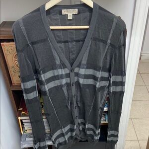 Burberry London Men’s Dark Grey Check Cardigan Cotton/Silk Blend